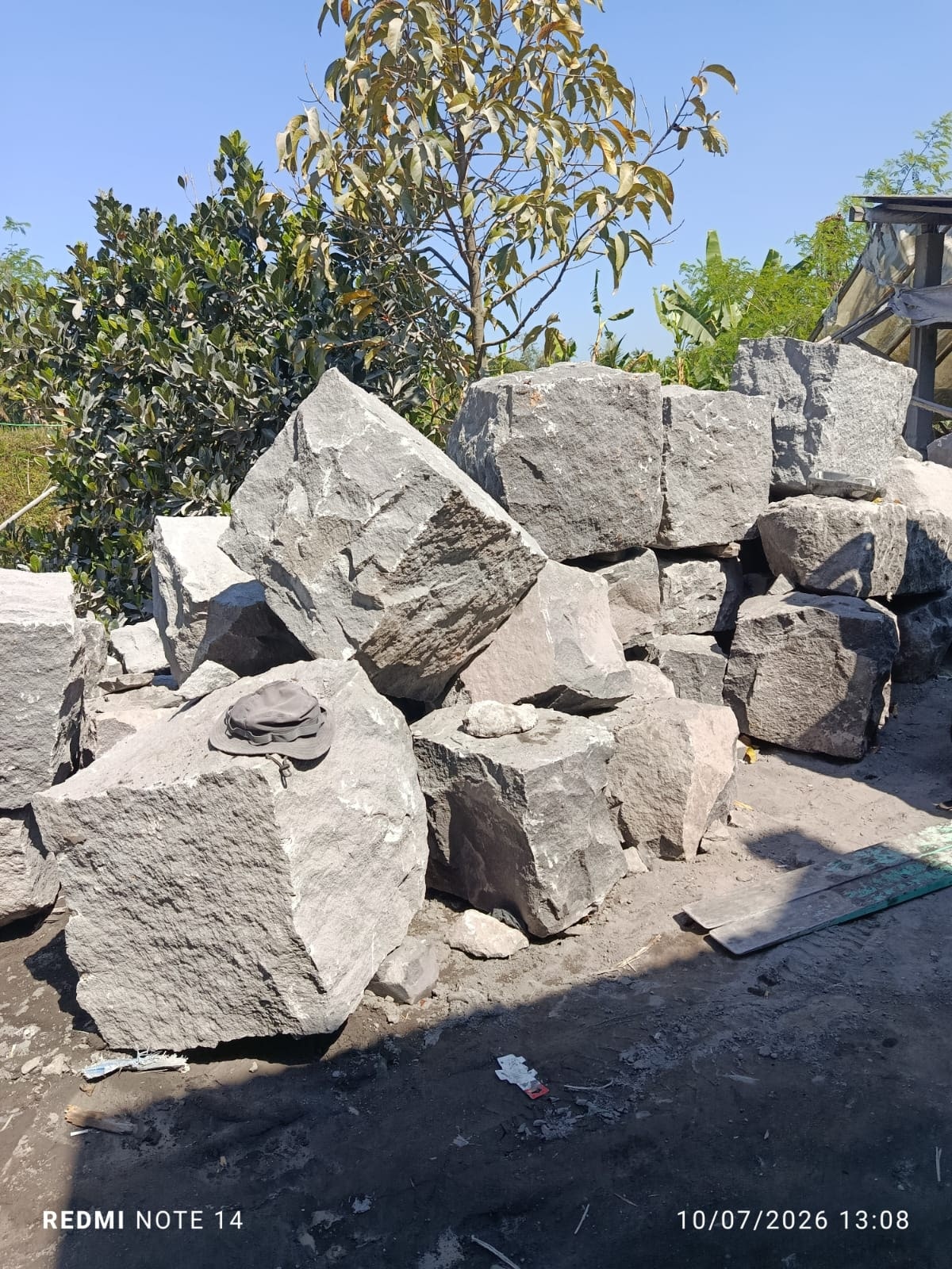Large volcanic stone blocks before cutting in Yogyakarta